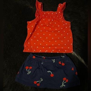 3/$15❣️ Baby Girl Summer Polka Dot and Cherry Skirt Outfit; Newborn